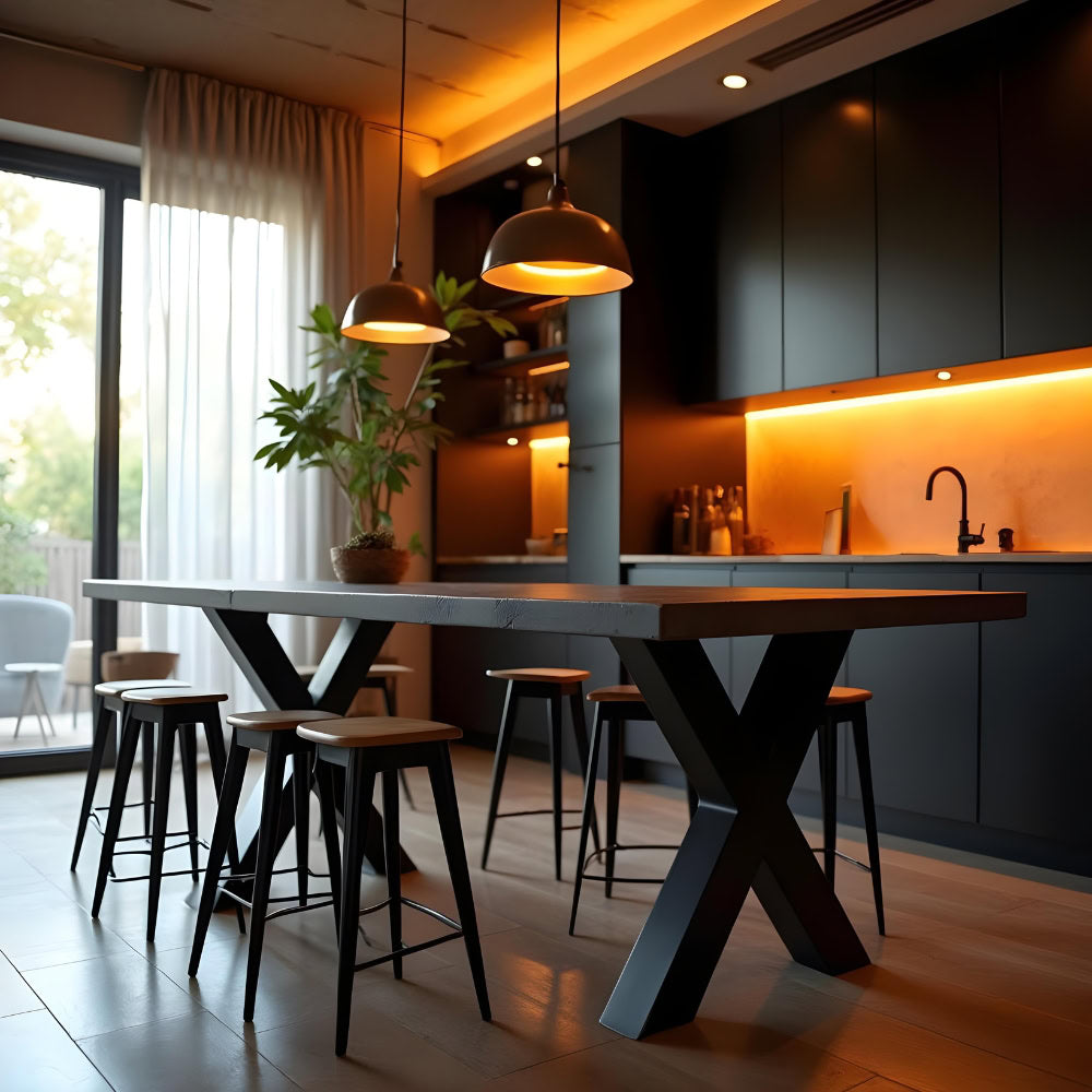 Ebony Polished Concrete Dining Table With X Legs
