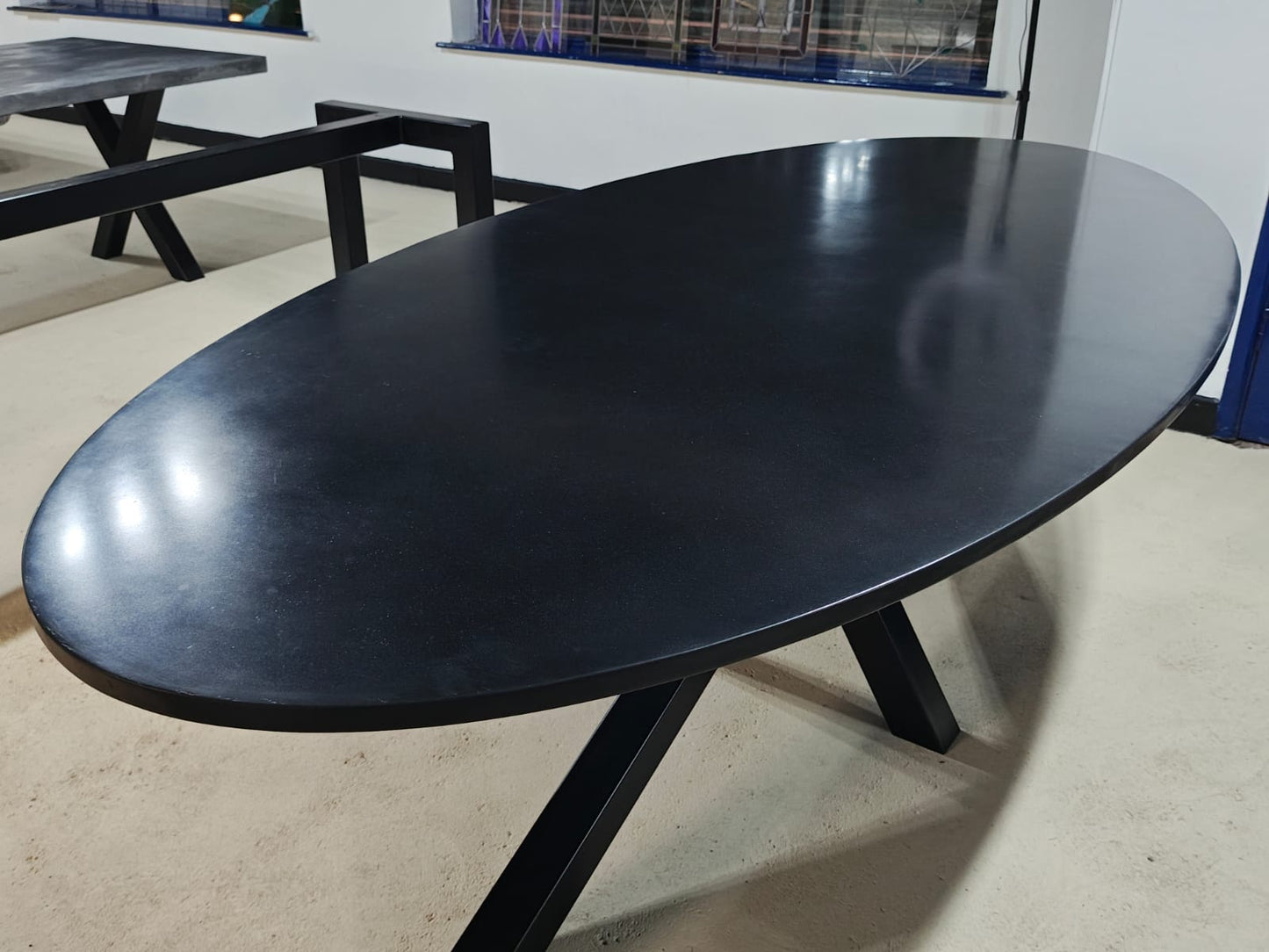 10-Seater Oval Polished Concrete Dining Table, Ebony (2.4m x 1.2m)