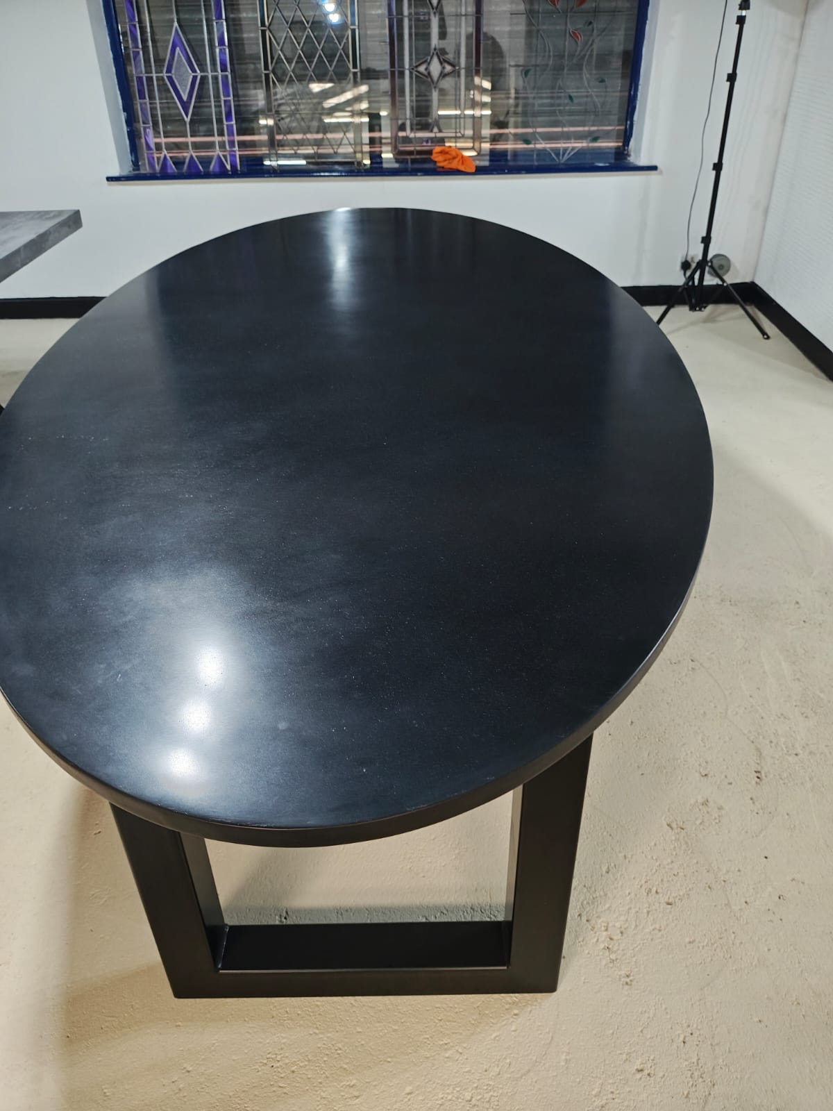 10-Seater Oval Polished Concrete Dining Table, Ebony (2.4m x 1.2m)