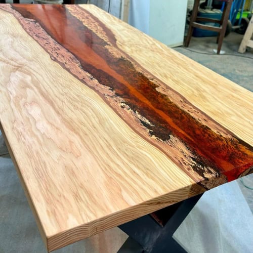Resin River Dining Table Red X Legs